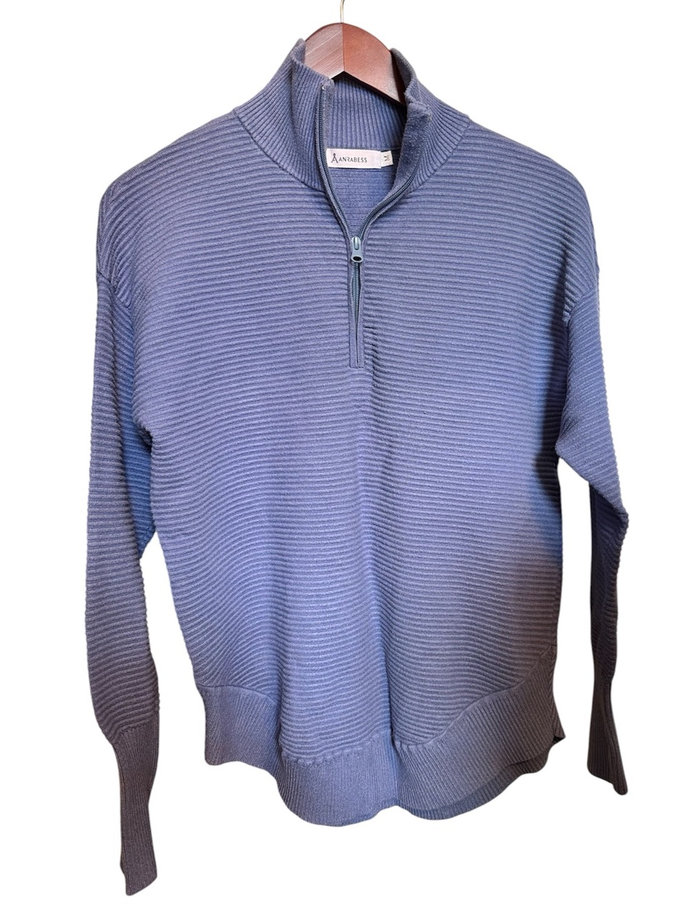 Anrabess Women’s Blue Ribbed Quarter Zip Pullover Sweater Size M